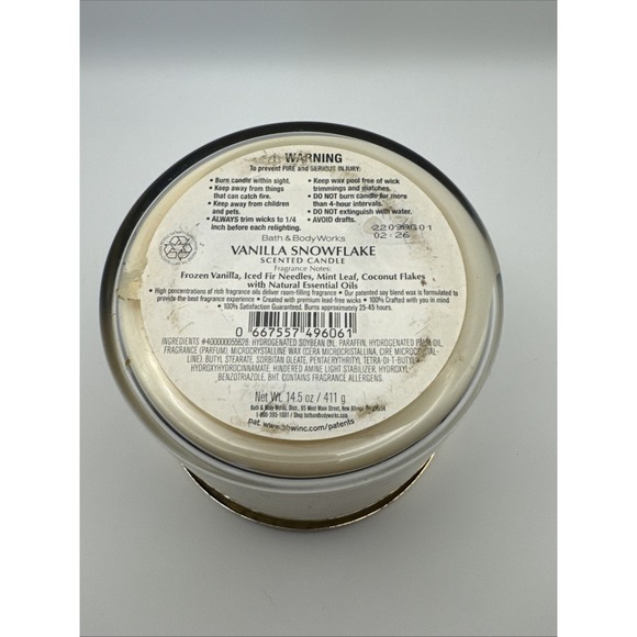 Rare Bath & Body Works VANILLA SNOWFLAKE Large 3-Wick Scented Wax Candle - Picture 3 of 3